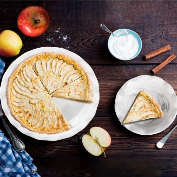 2 x ROUND RUFFLED-EDGE CERAMIC PIE PAN SET  (11"+5.5" - Marble Grey) - Picture 6 of 10